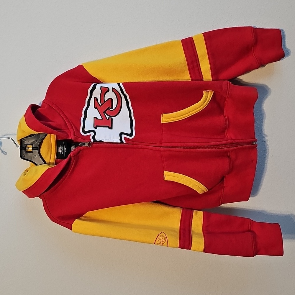 NFL Kansas City Chiefs red gold hooded sweatshirt jacket with logo Size Medium